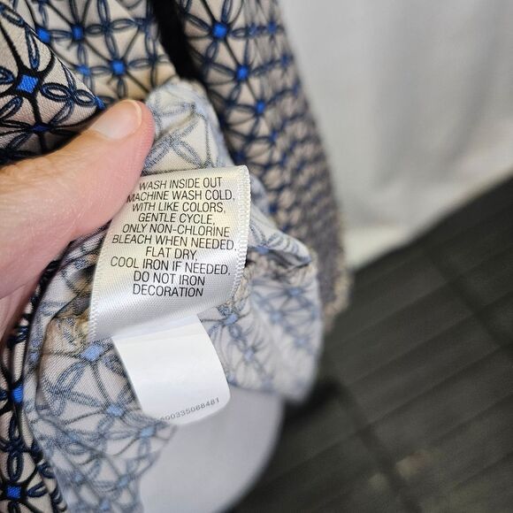 Dana Buchman Tan and Blue Geometric Print Popover Blouse Size XL - Picture 8 of 9